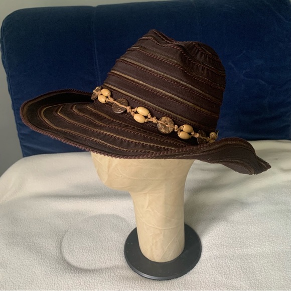 Women’s SCALA Brown Sun Beach Garden Cowboy / Regular Style Hat Shells Bow EXC - Picture 13 of 16